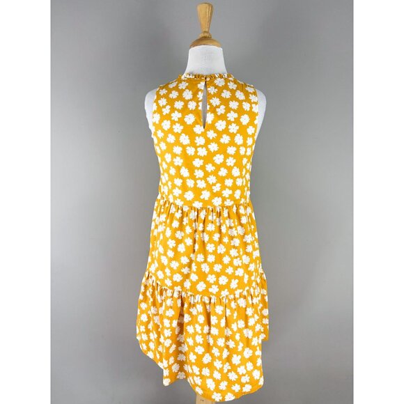 J.Crew Printed Sleeveless Tiered Mini Dress in Cotton Poplin Yellow White Floral - Picture 2 of 3
